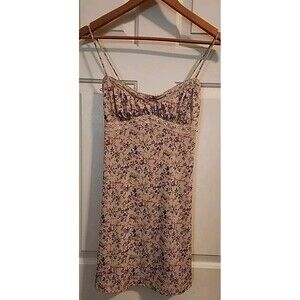 Lovely Day Slip Dress Medium Beige Pink Lace Floral Nighti Mini Baby Doll Cottag